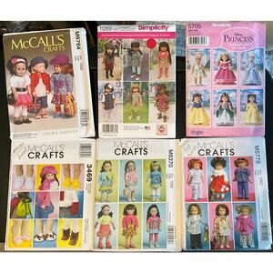 6 NEW Patterns 2 Simplicity & 4 McCall's 18" Doll Clothes Disney & Accessories